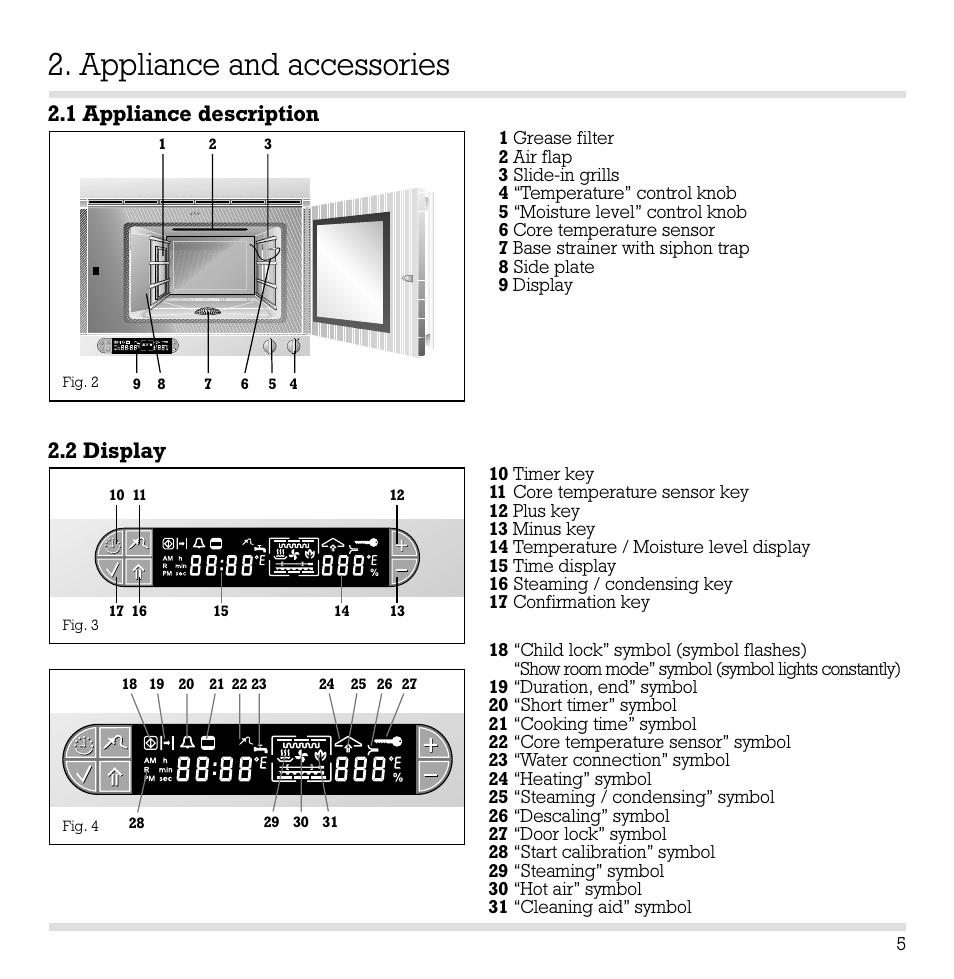 Appliance and accessories, 1 appliance description 2.2 display | Gaggenau ED221 User Manual | Page 6 / 46