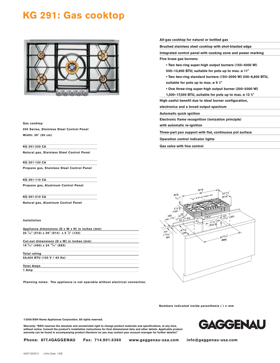 Gaggenau KG 291-110 CA User Manual | 1 page