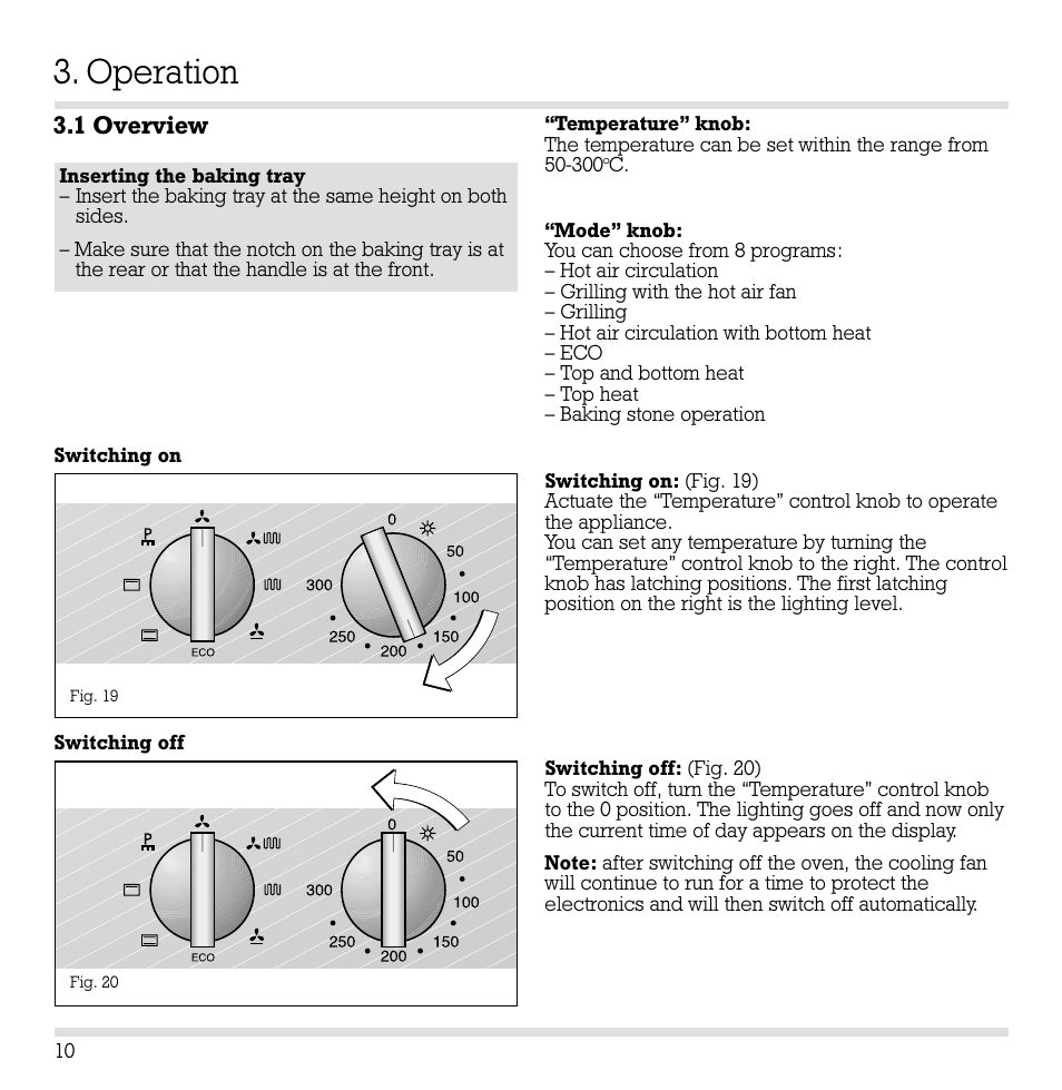 Operation, 1 overview | Gaggenau EB 210/211 User Manual | Page 11 / 31