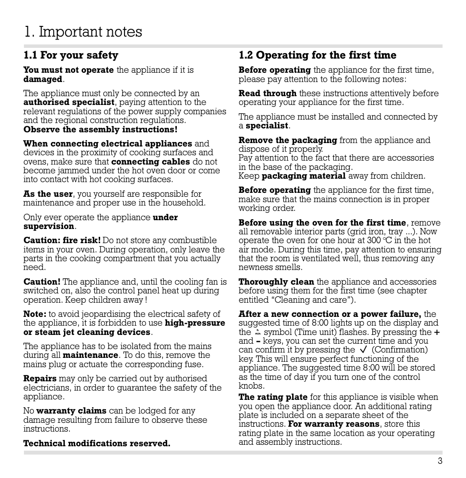 1 for your safety, 2 operating for the first time | Gaggenau EB 210/211 User Manual | Page 4 / 31