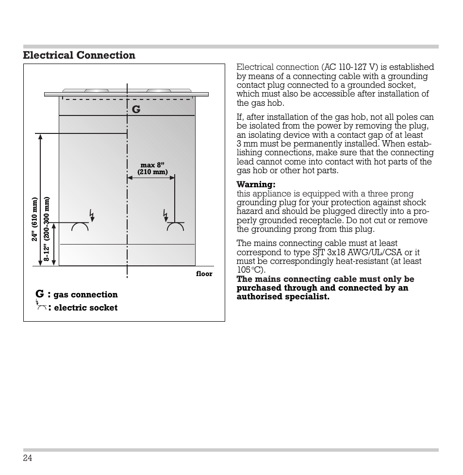 Electrical connection | Gaggenau KG 291 CA User Manual | Page 25 / 31