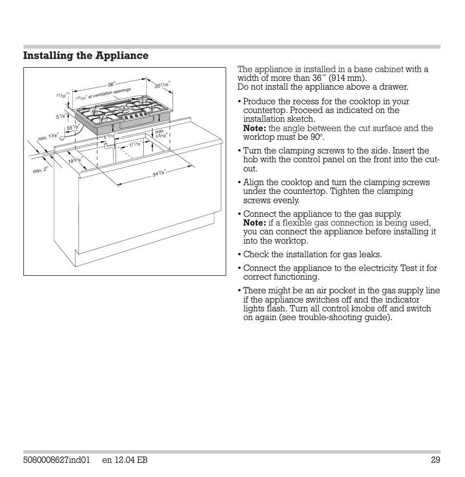 Installing the appliance | Gaggenau KG 291 CA User Manual | Page 30 / 31