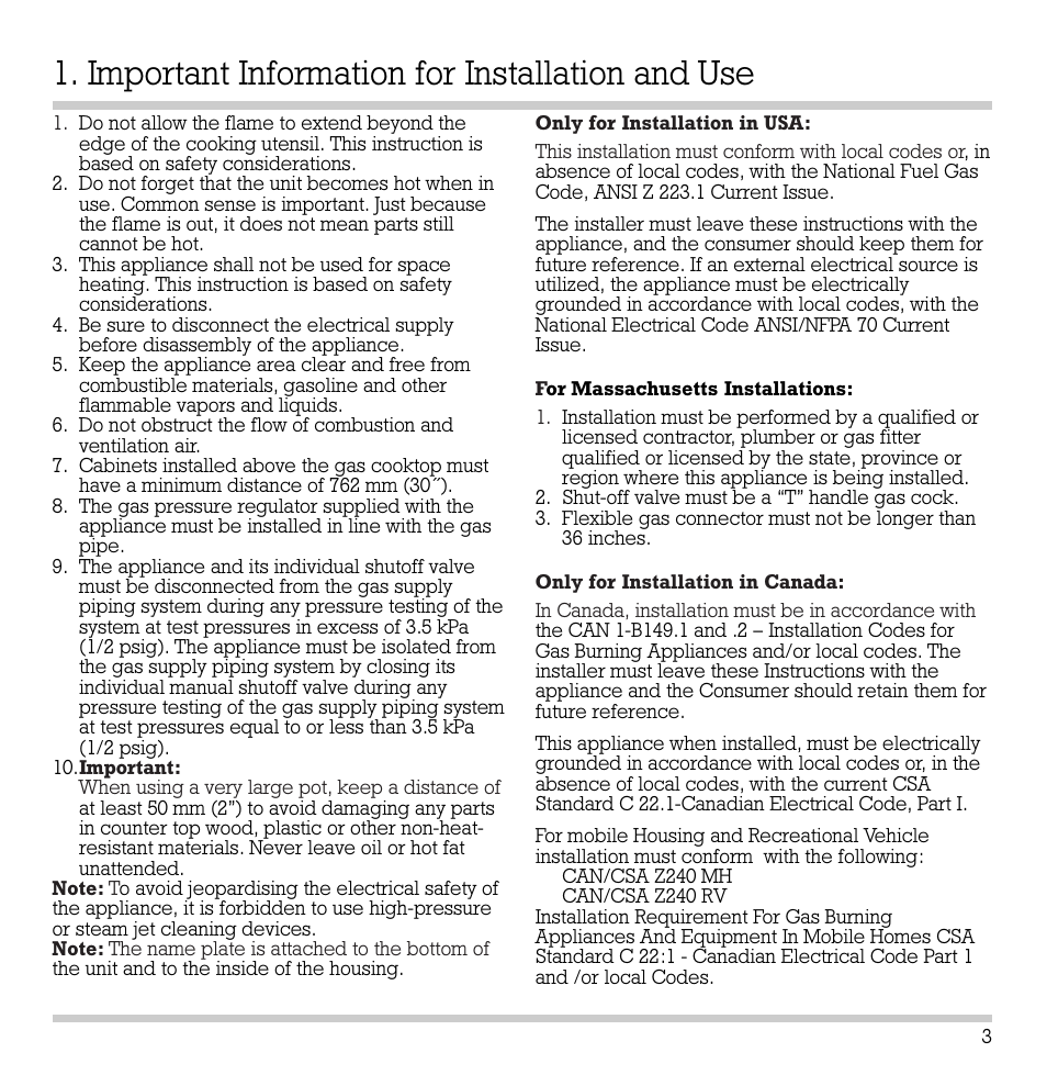 Important information for installation and use | Gaggenau KG 291 CA User Manual | Page 4 / 31