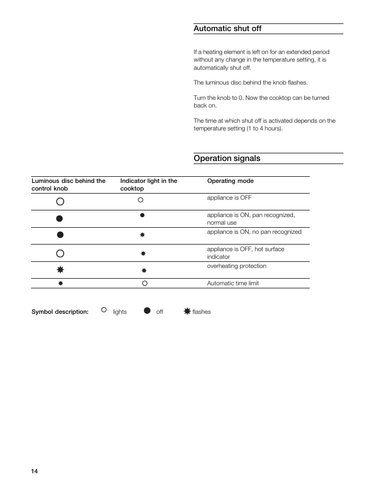 Operation signals, Automatic shut off | Gaggenau VI 411611 User Manual | Page 14 / 52