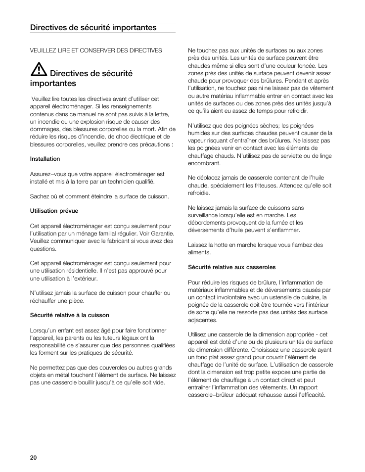 Directives de sécurité importantes | Gaggenau VI 411611 User Manual | Page 20 / 52