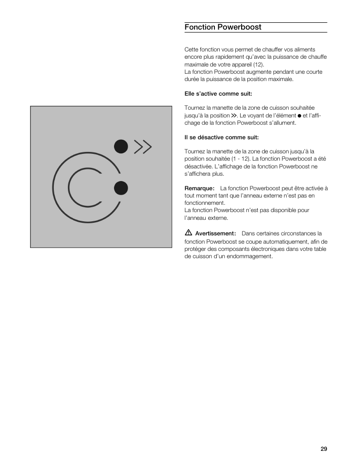 Powerboost, Fonction | Gaggenau VI 411611 User Manual | Page 29 / 52