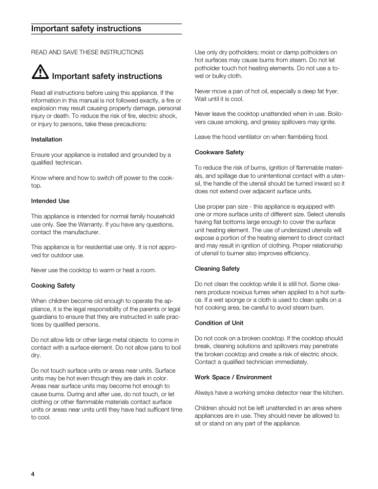 Important safety instructions | Gaggenau VI 411611 User Manual | Page 4 / 52