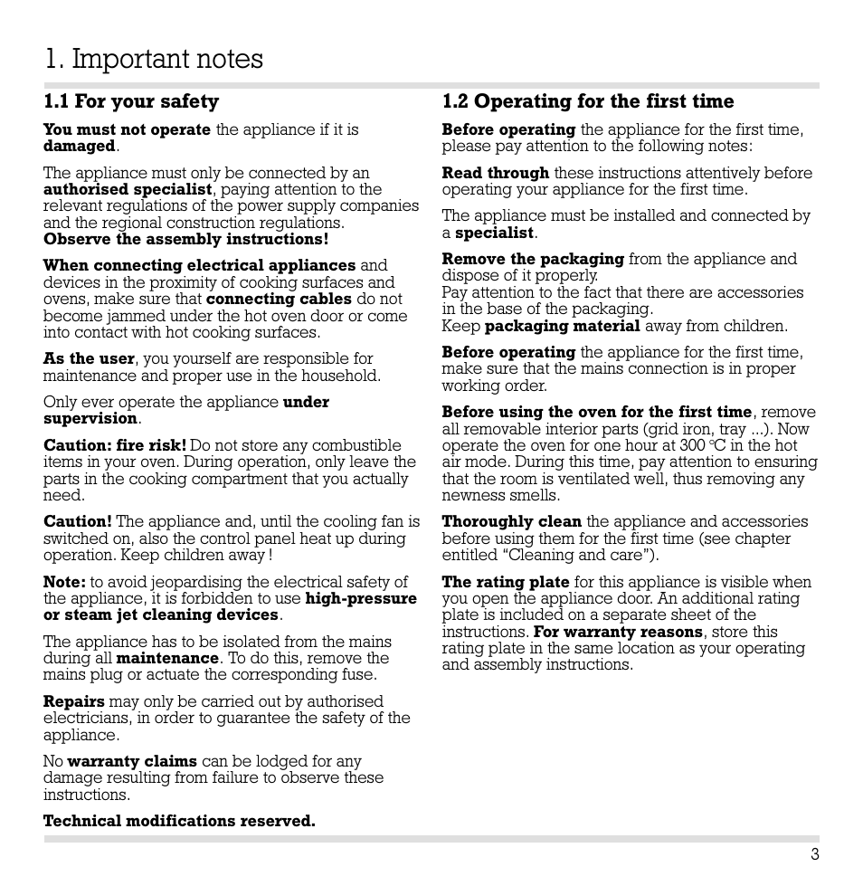 1 for your safety, 2 operating for the first time | Gaggenau EB 204/205 User Manual | Page 4 / 26