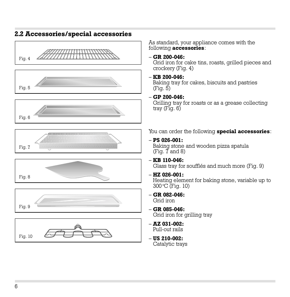 2 accessories/special accessories | Gaggenau EB 204/205 User Manual | Page 7 / 26