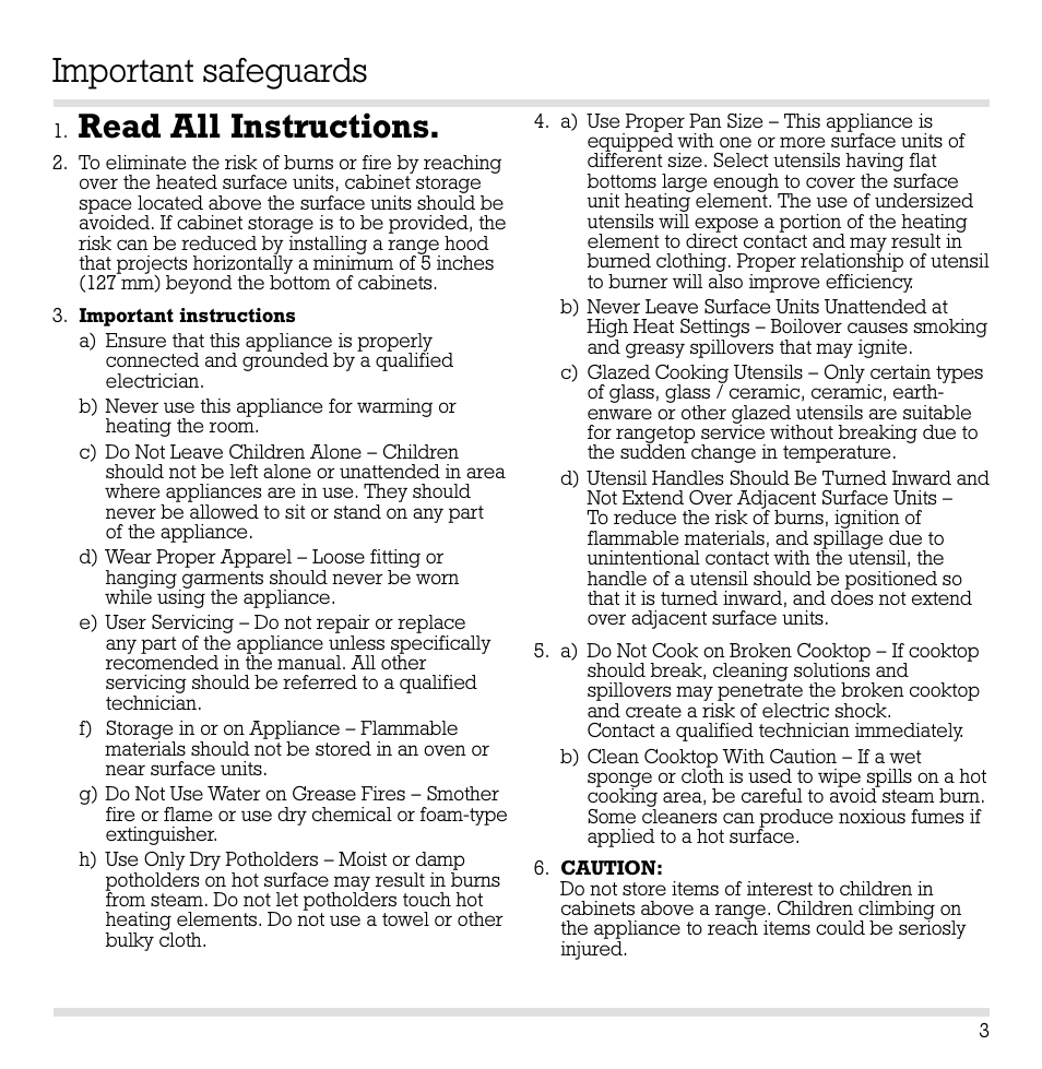 Read all instructions, Important safeguards | Gaggenau CK 260-604 User Manual | Page 4 / 12