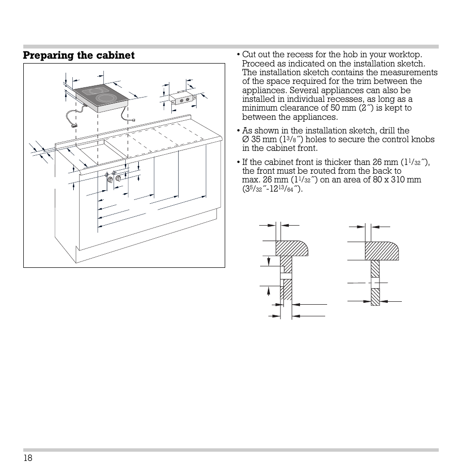 Preparing the cabinet, D > 1, D = 1 | X 12, X min | Gaggenau VC 422-610 User Manual | Page 20 / 24