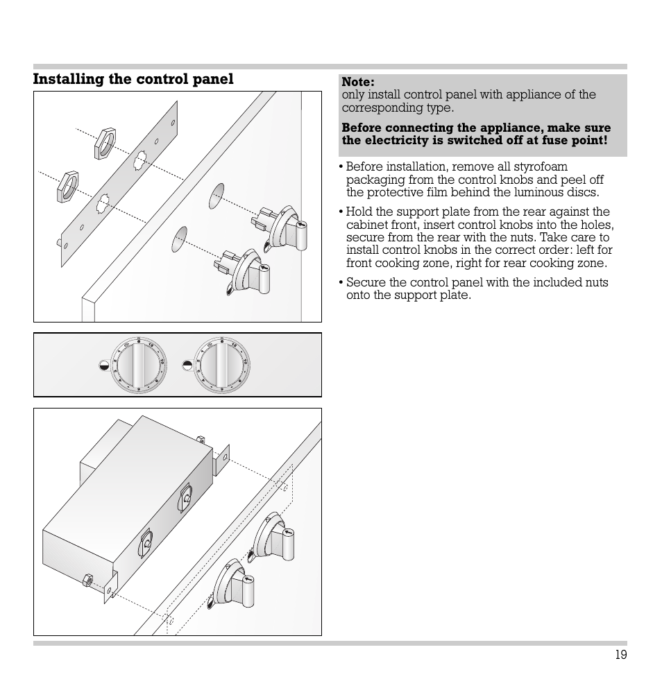 Installing the control panel | Gaggenau VC 422-610 User Manual | Page 21 / 24