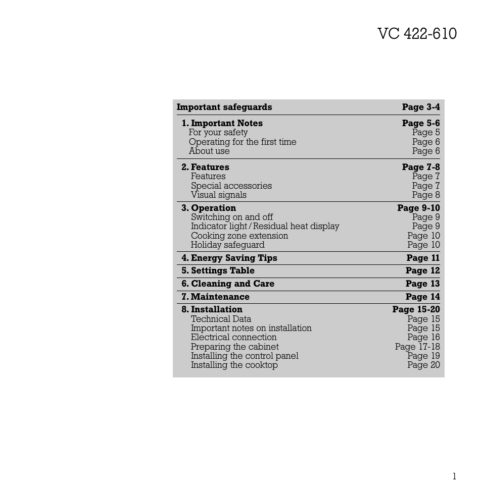 Gaggenau VC 422-610 User Manual | Page 3 / 24