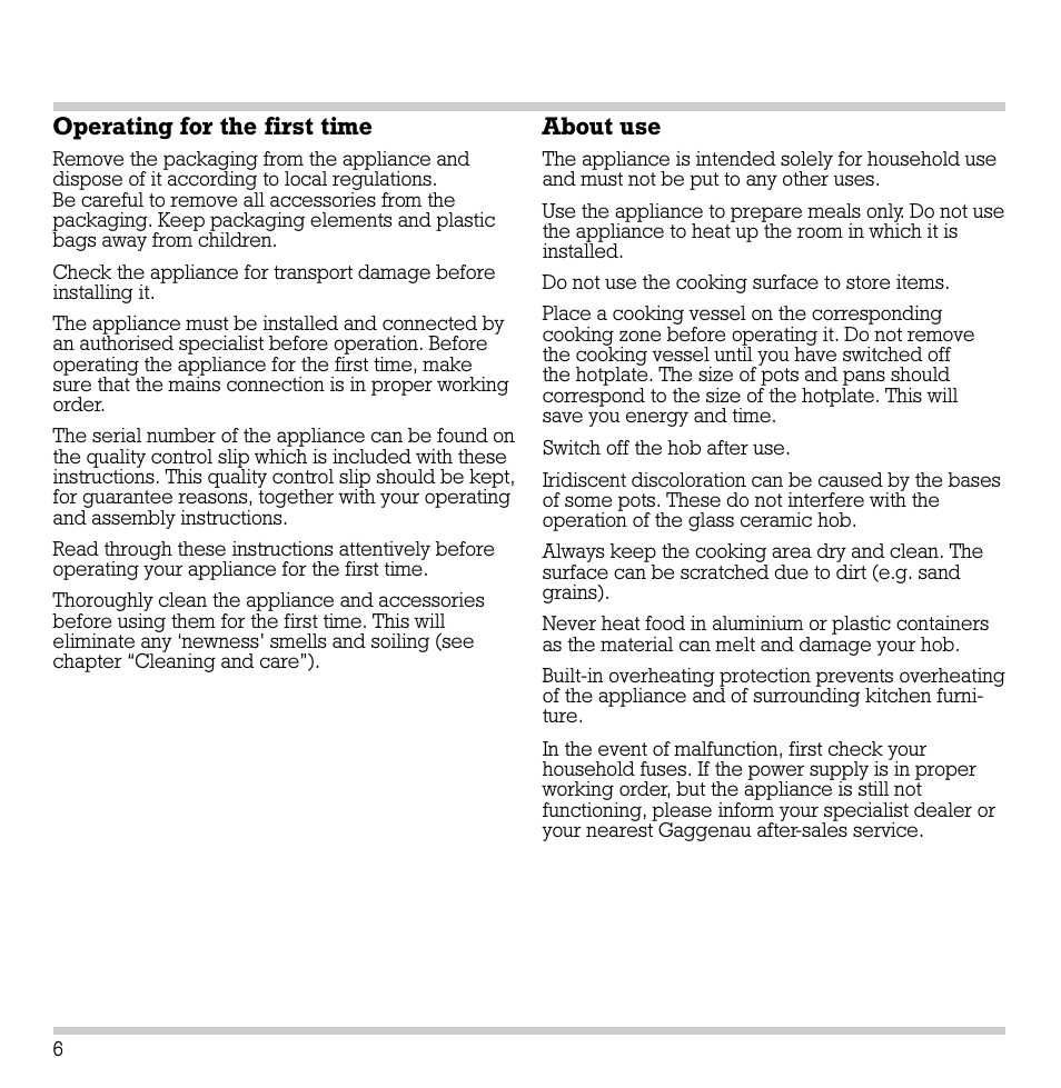 Operating for the first time, About use | Gaggenau VC 422-610 User Manual | Page 8 / 24