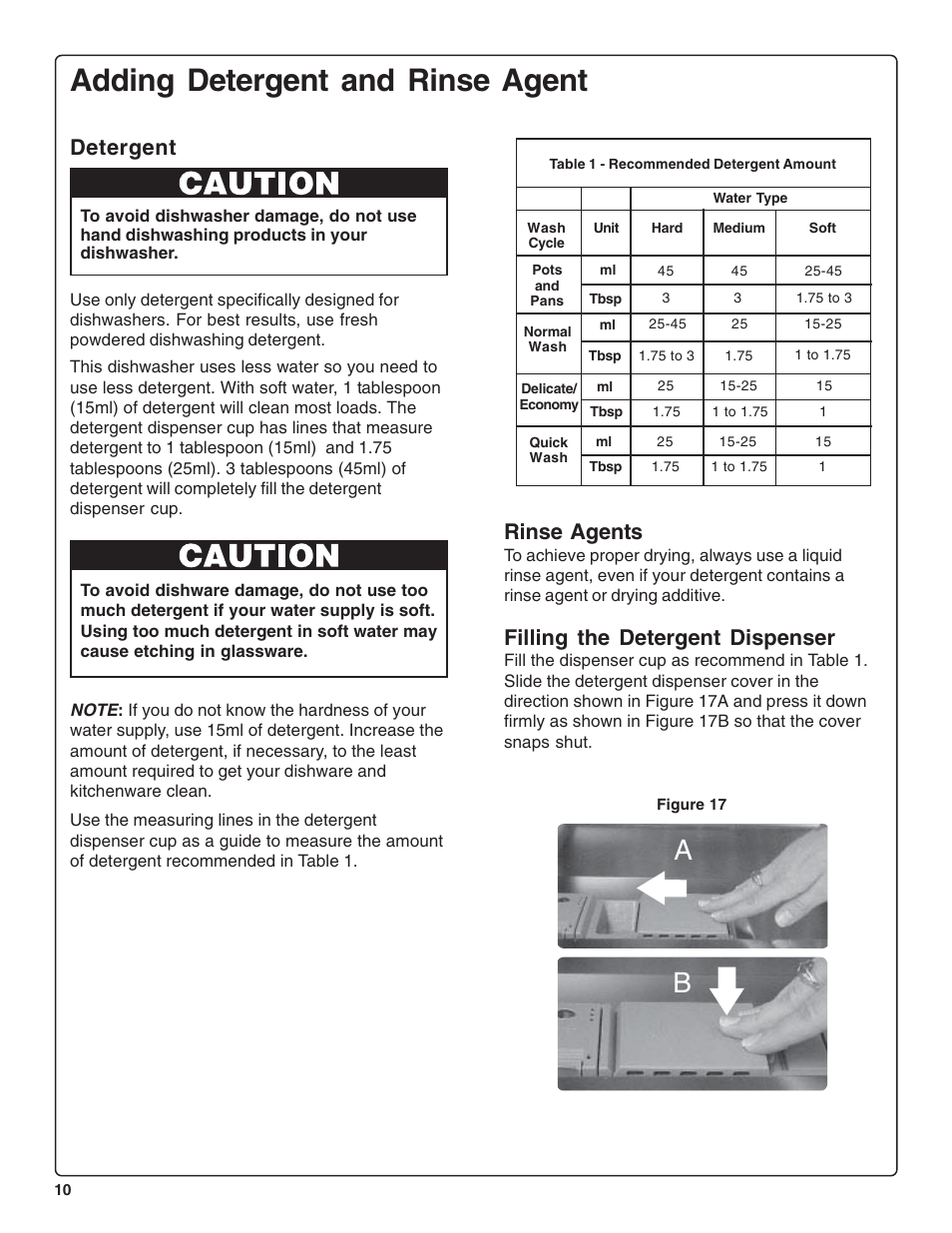 Adding detergent and rinse agent, Rinse agents, Filling the detergent dispenser | Detergent | Gaggenau DF 241-760 User Manual | Page 12 / 64