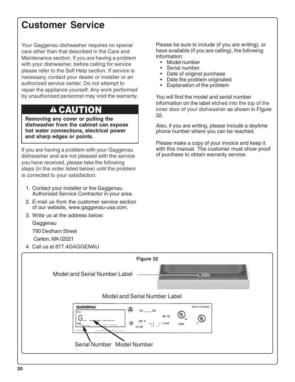 Customer service, Caution | Gaggenau DF 241-760 User Manual | Page 22 / 64
