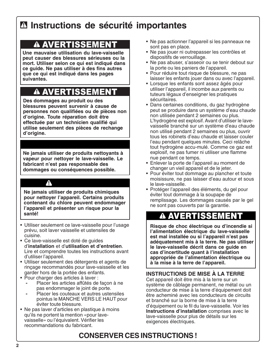 Instructions de sécurité importantes, Avertissement, Attention | Conserver ces instructions | Gaggenau DF 241-760 User Manual | Page 24 / 64