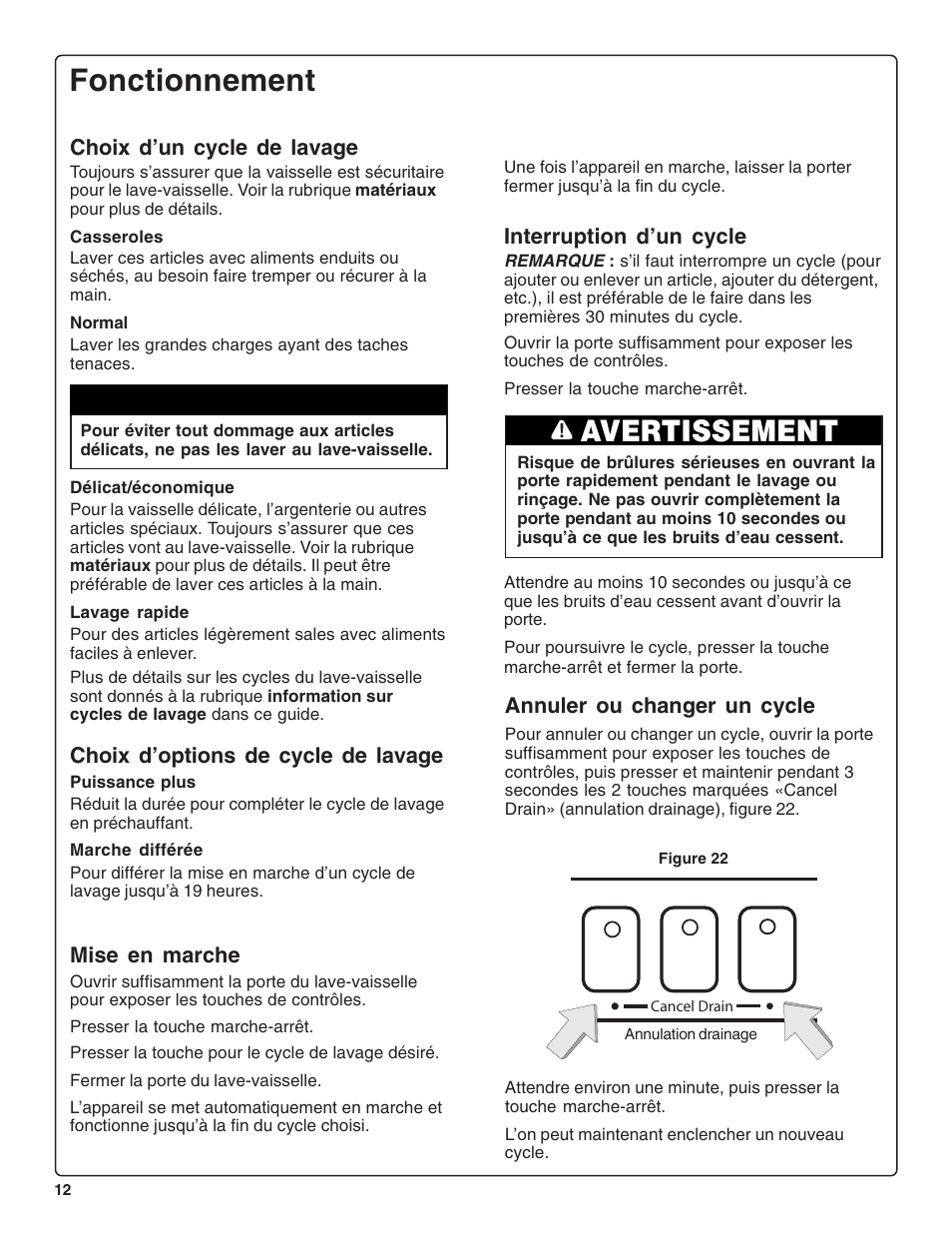 Fonctionnement, Attention, Avertissement | Gaggenau DF 241-760 User Manual | Page 34 / 64