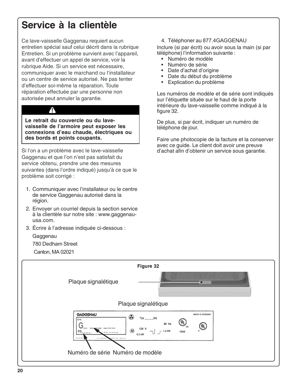 Service à la clientèle, Attention | Gaggenau DF 241-760 User Manual | Page 42 / 64