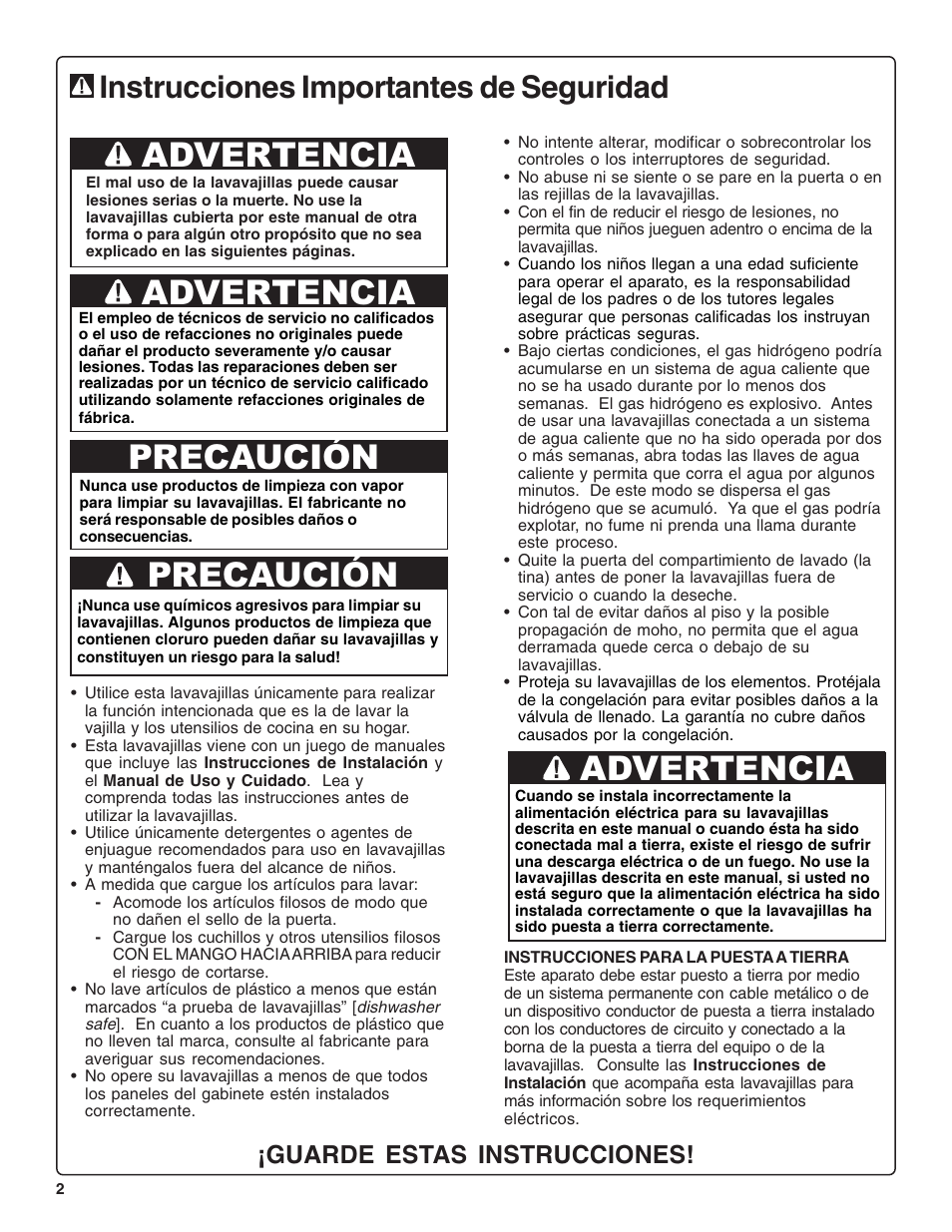 Advertencia, Precaución, Instrucciones importantes de seguridad | Guarde estas instrucciones | Gaggenau DF 241-760 User Manual | Page 44 / 64