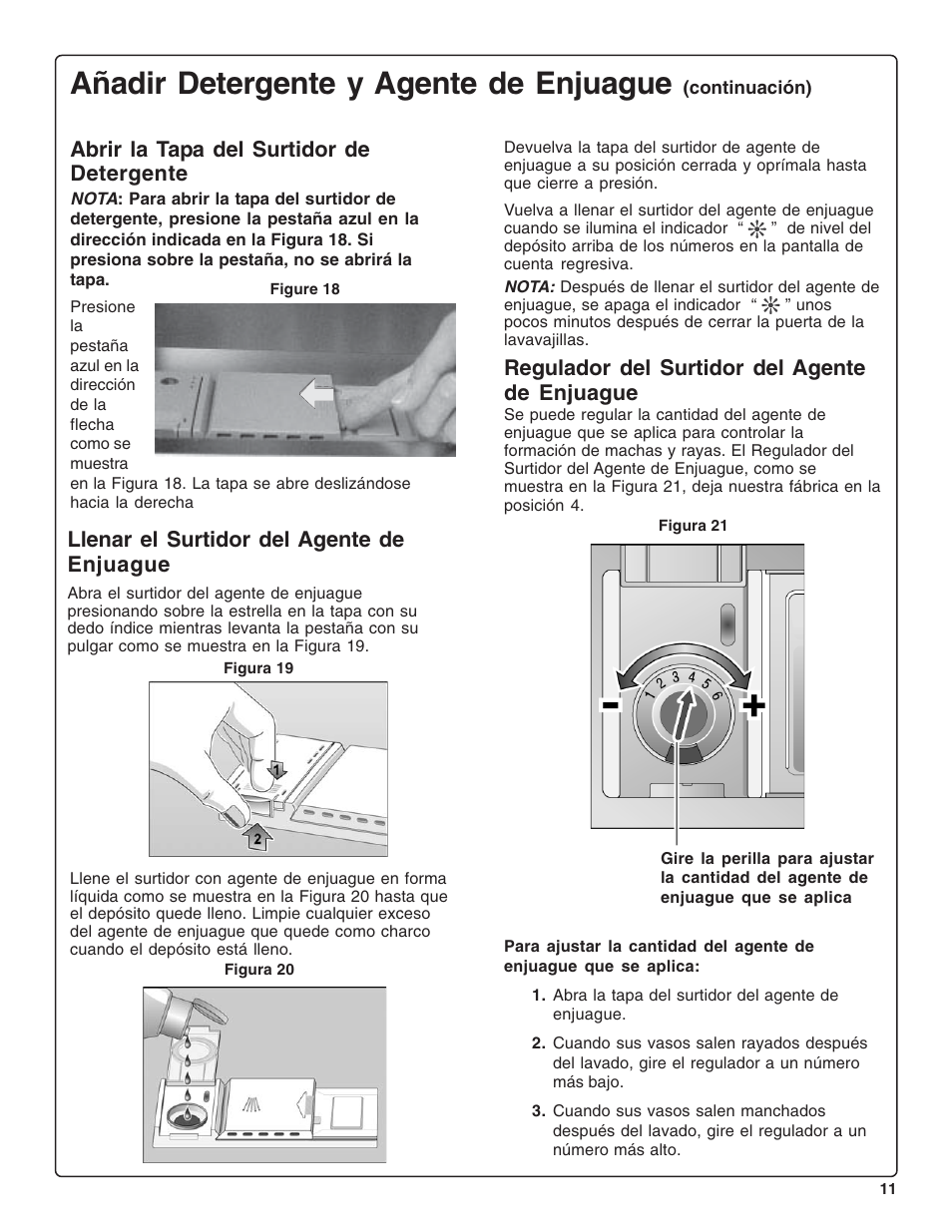 Añadir detergente y agente de enjuague, Abrir la tapa del surtidor de detergente, Llenar el surtidor del agente de enjuague | Regulador del surtidor del agente de enjuague | Gaggenau DF 241-760 User Manual | Page 53 / 64