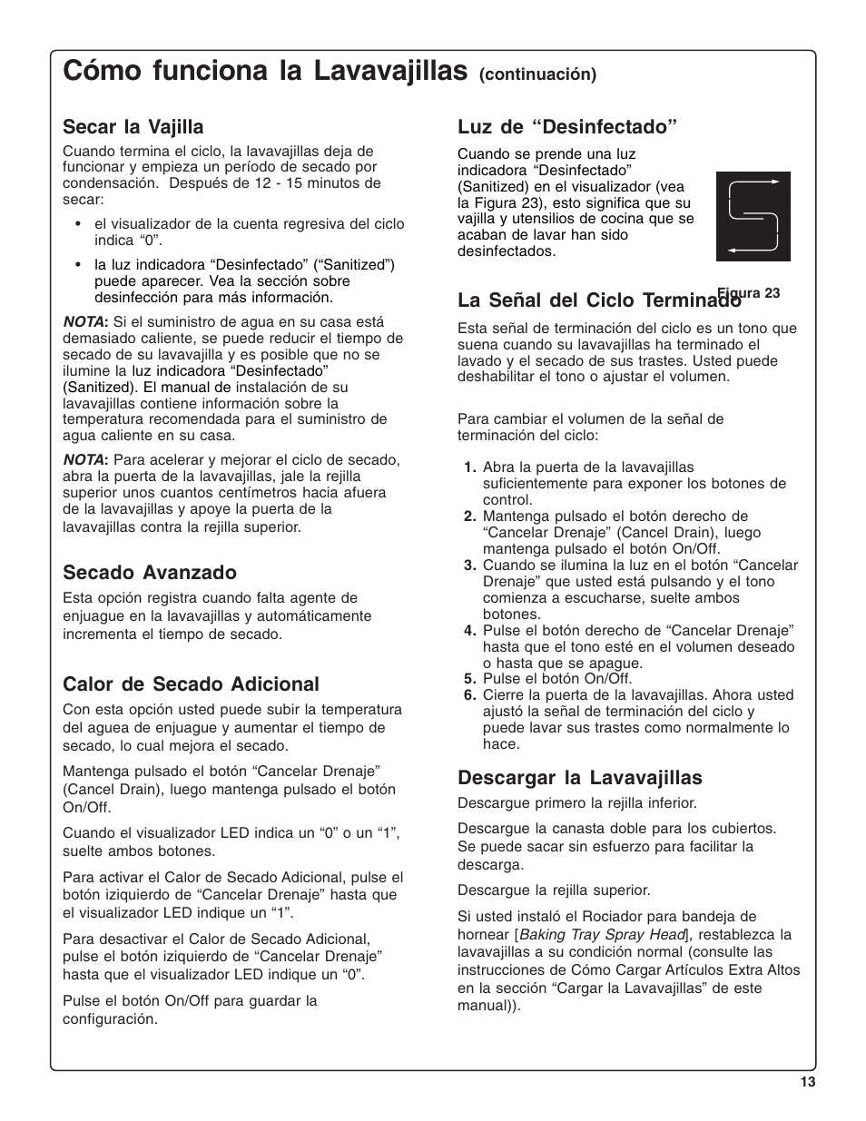 Cómo funciona la lavavajillas, Secar la vajilla, Secado avanzado | Calor de secado adicional, Descargar la lavavajillas, Luz de “desinfectado, La señal del ciclo terminado | Gaggenau DF 241-760 User Manual | Page 55 / 64