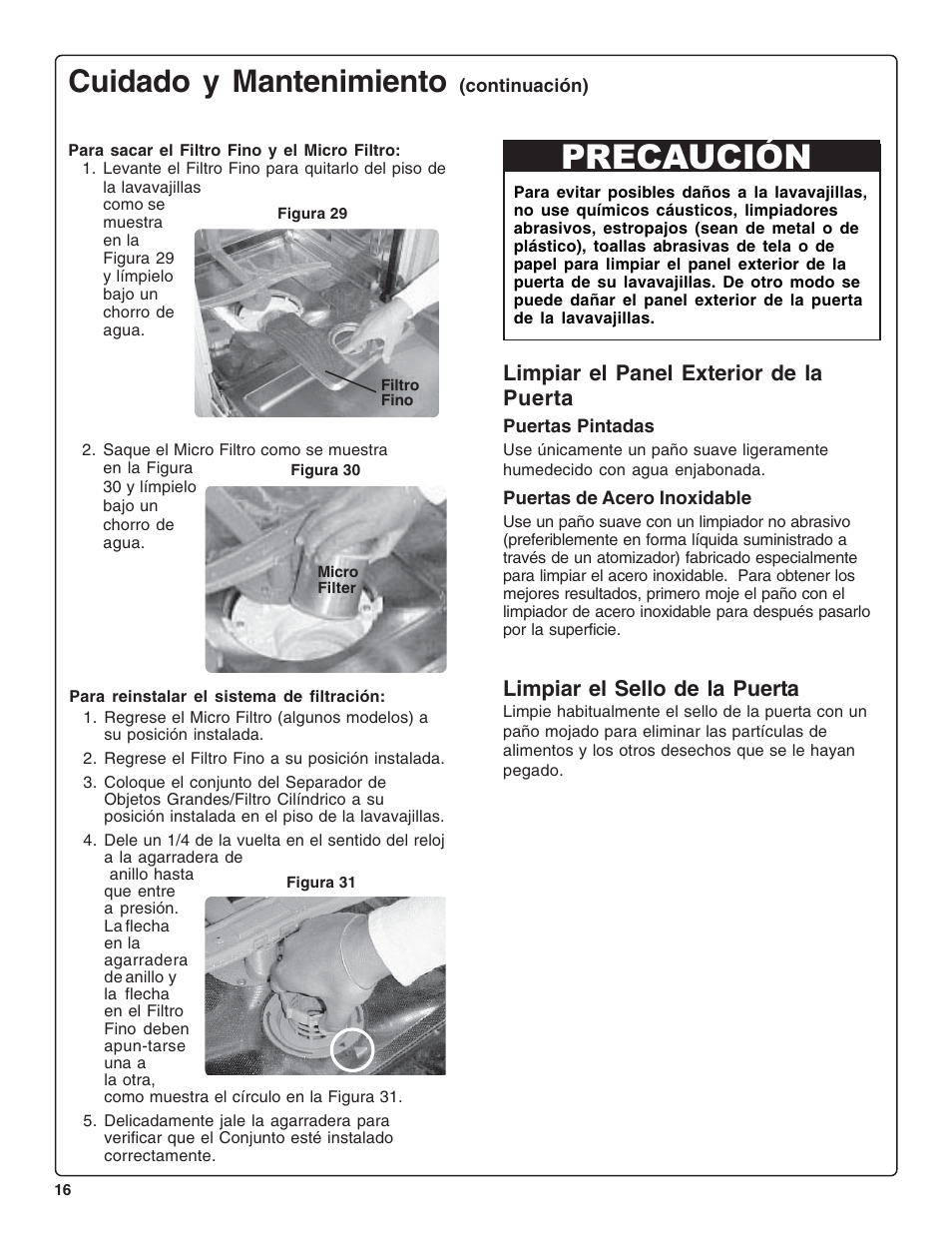 Precaución, Cuidado y mantenimiento, Limpiar el panel exterior de la puerta | Limpiar el sello de la puerta | Gaggenau DF 241-760 User Manual | Page 58 / 64