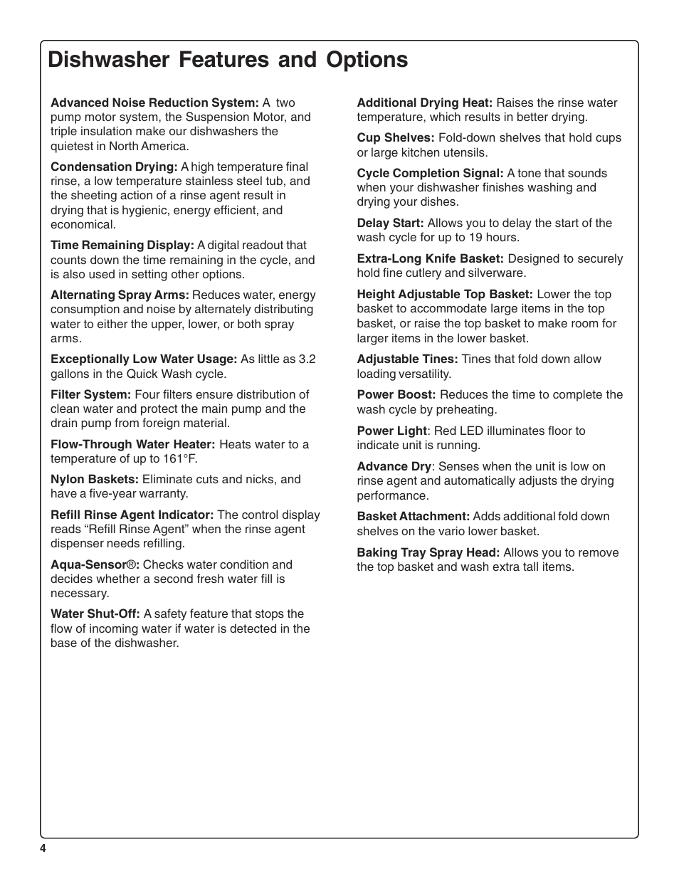 Dishwasher features and options | Gaggenau DF 241-760 User Manual | Page 6 / 64