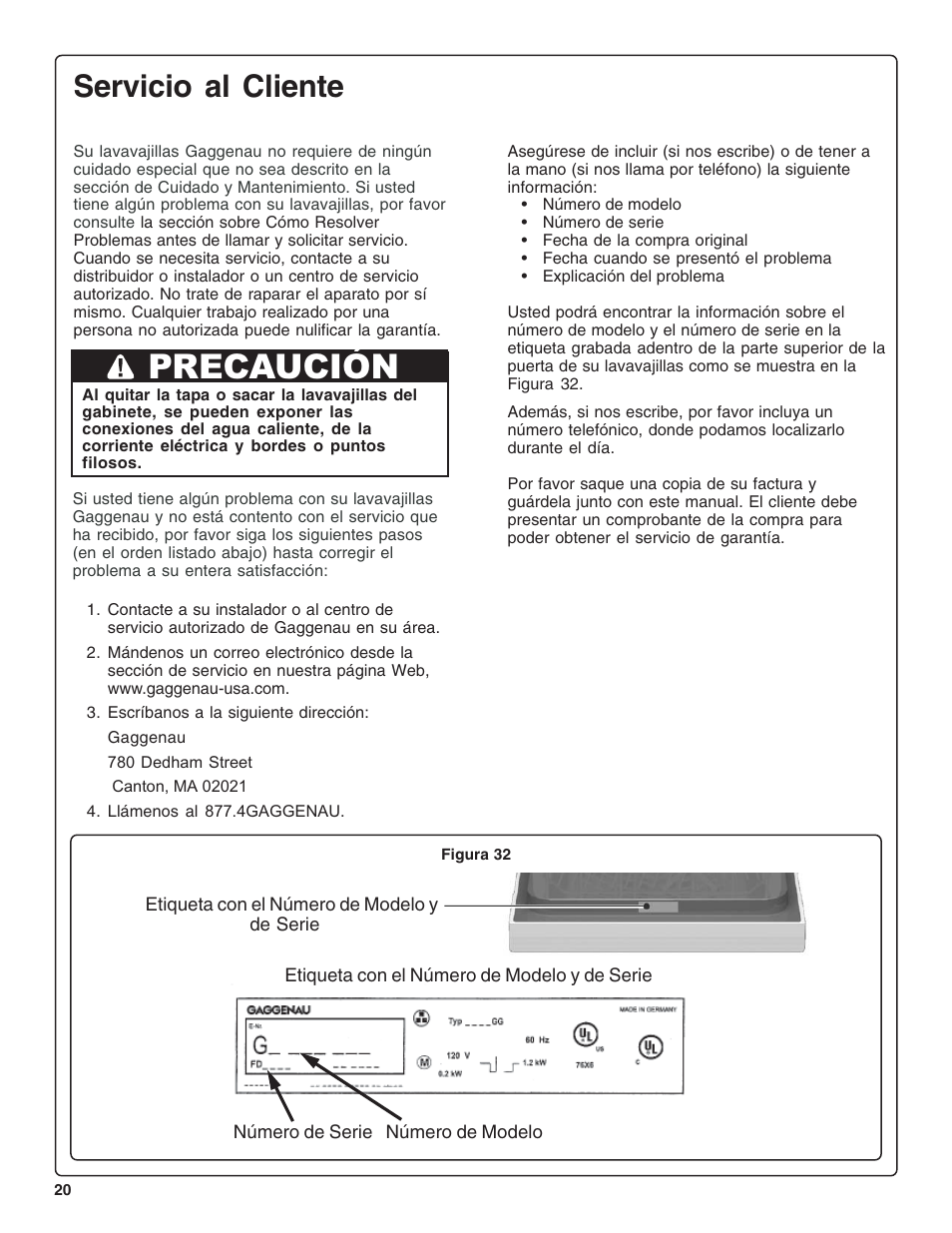 Precaución, Servicio al cliente | Gaggenau DF 241-760 User Manual | Page 62 / 64