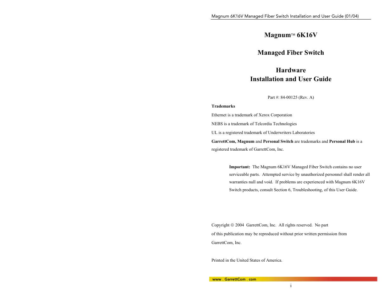 Magnum | GarrettCom 6K16V User Manual | Page 2 / 61