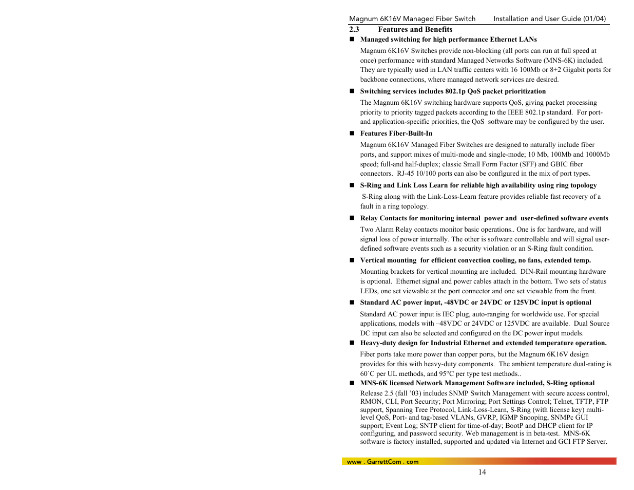 3features and benefits | GarrettCom 6K16V User Manual | Page 21 / 61
