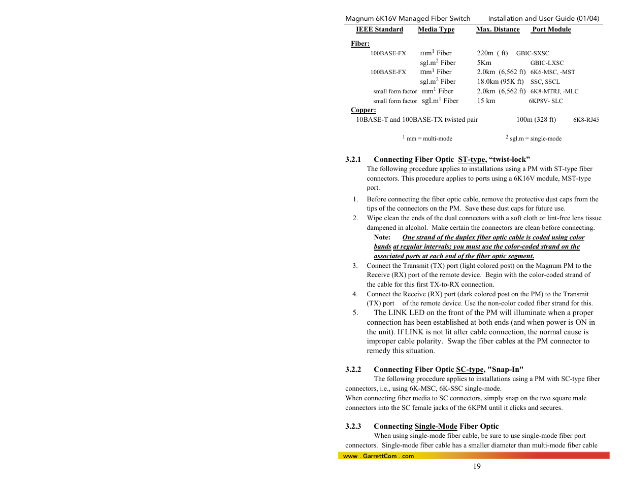 1connecting fiber optic st-type, “twist-lock, 2connecting fiber optic sc-type, "snap-in, 3connecting single-mode fiber optic | GarrettCom 6K16V User Manual | Page 26 / 61
