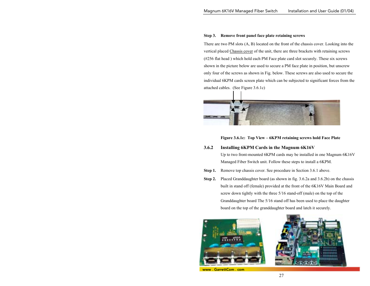 2installing 6kpm cards in the magnum 6k16v | GarrettCom 6K16V User Manual | Page 34 / 61