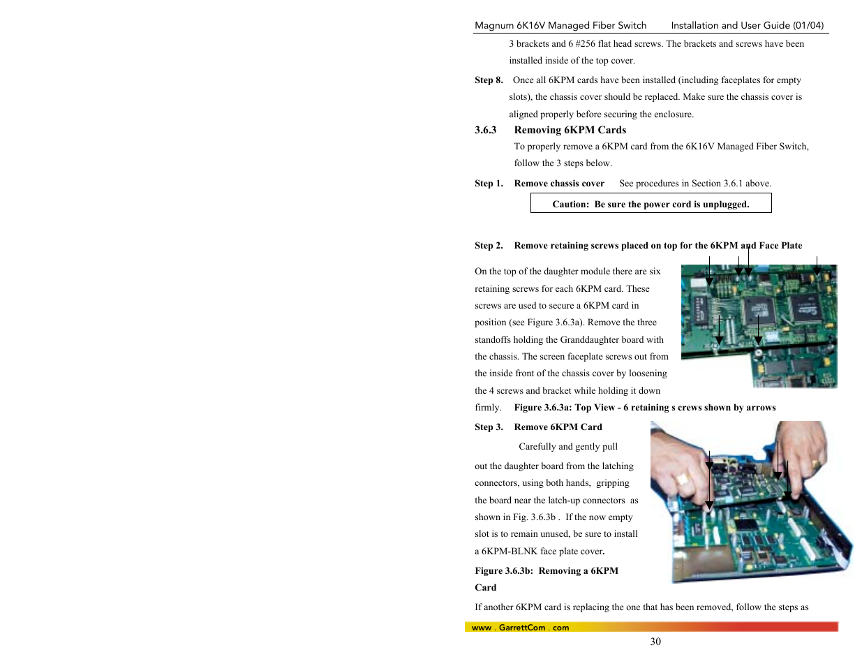 3removing 6kpm cards | GarrettCom 6K16V User Manual | Page 37 / 61