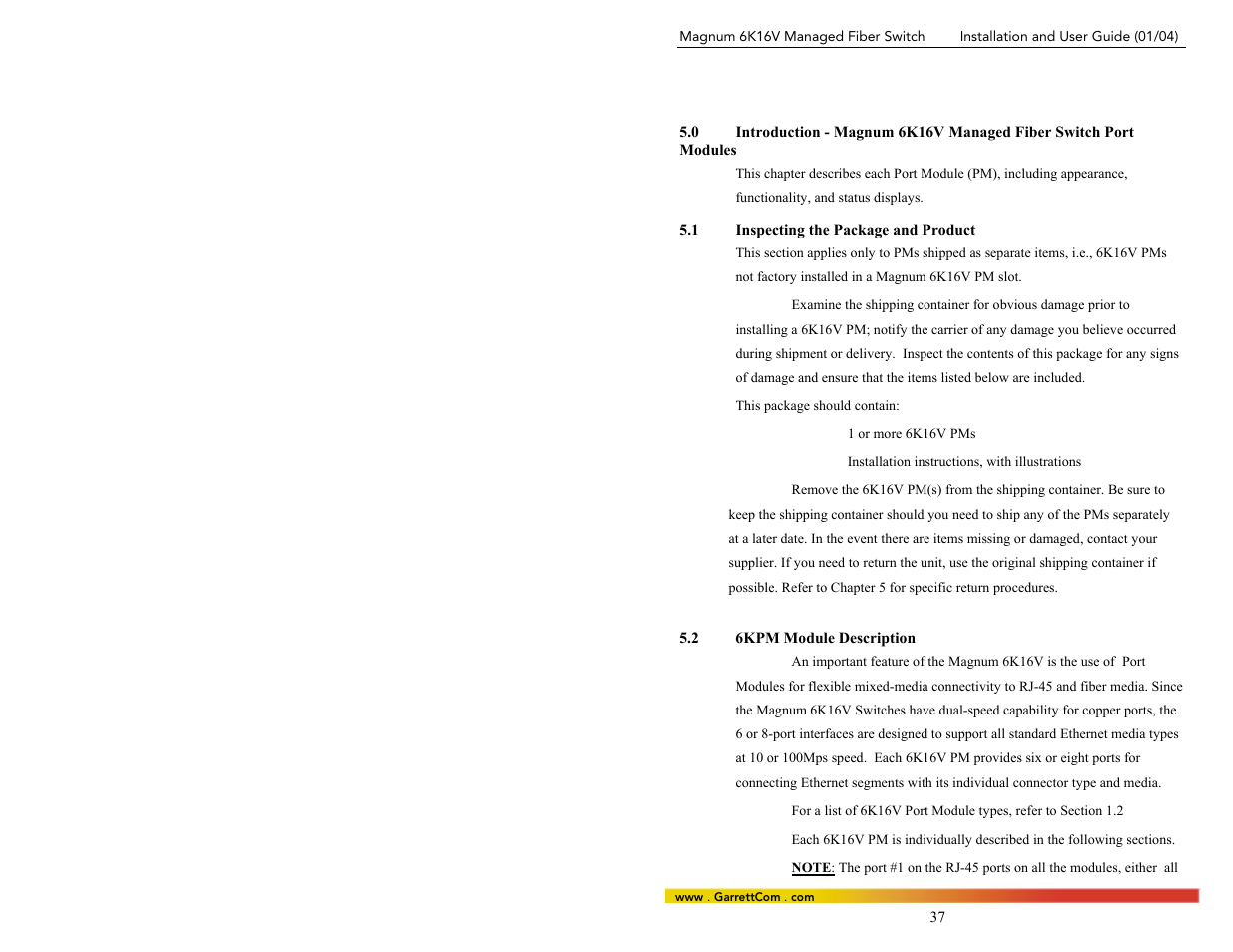 1inspecting the package and product, 26kpm module description | GarrettCom 6K16V User Manual | Page 44 / 61