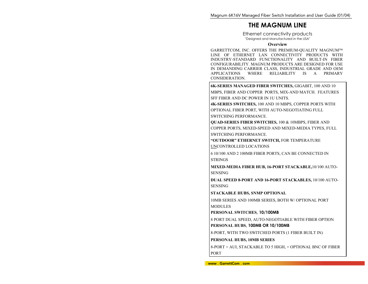 The magnum line | GarrettCom 6K16V User Manual | Page 6 / 61