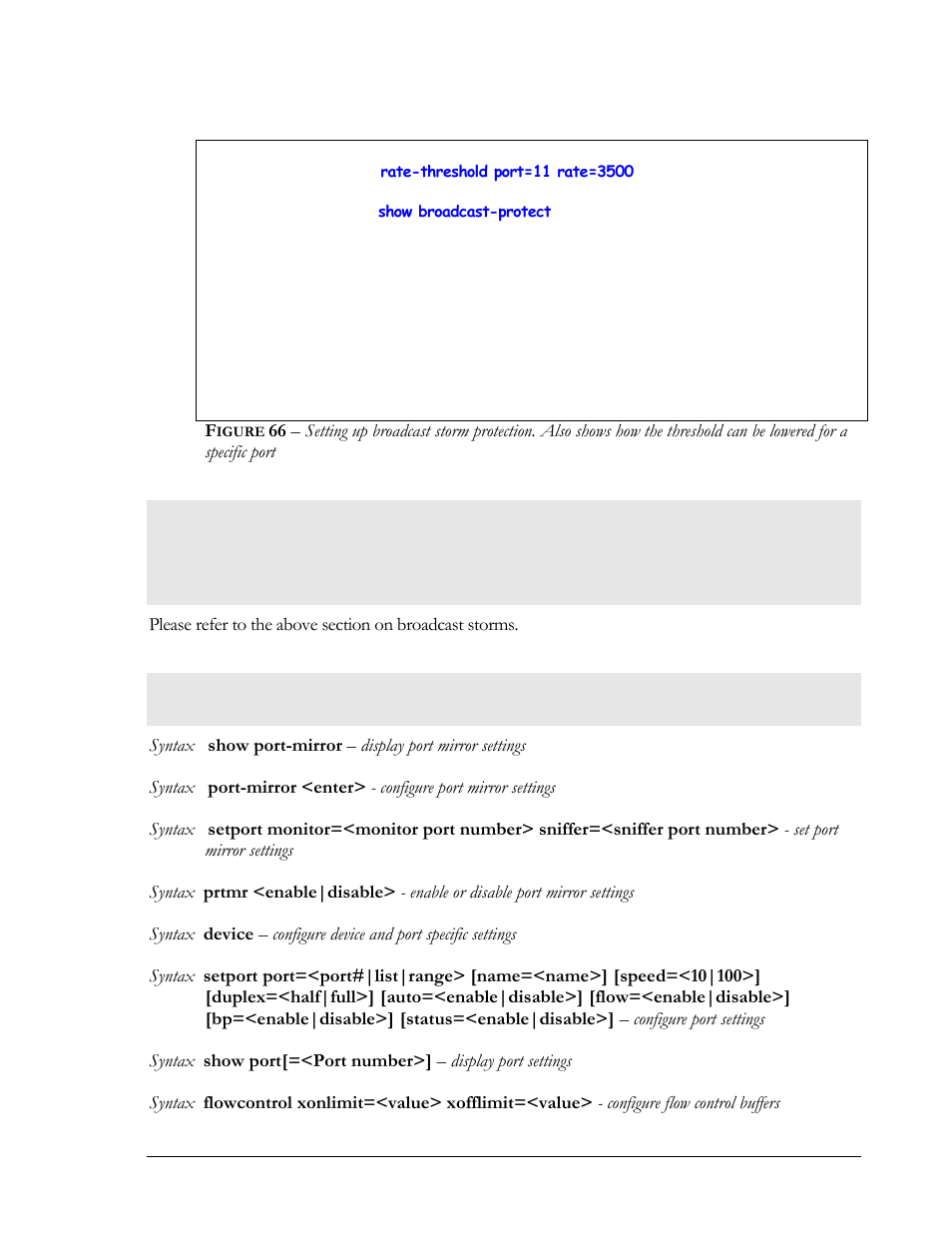 Port rate limiting for broadcast traffic, List of commands in this chapter, Igure | For a specific port | GarrettCom Magnum MNS-6K User Manual | Page 102 / 329