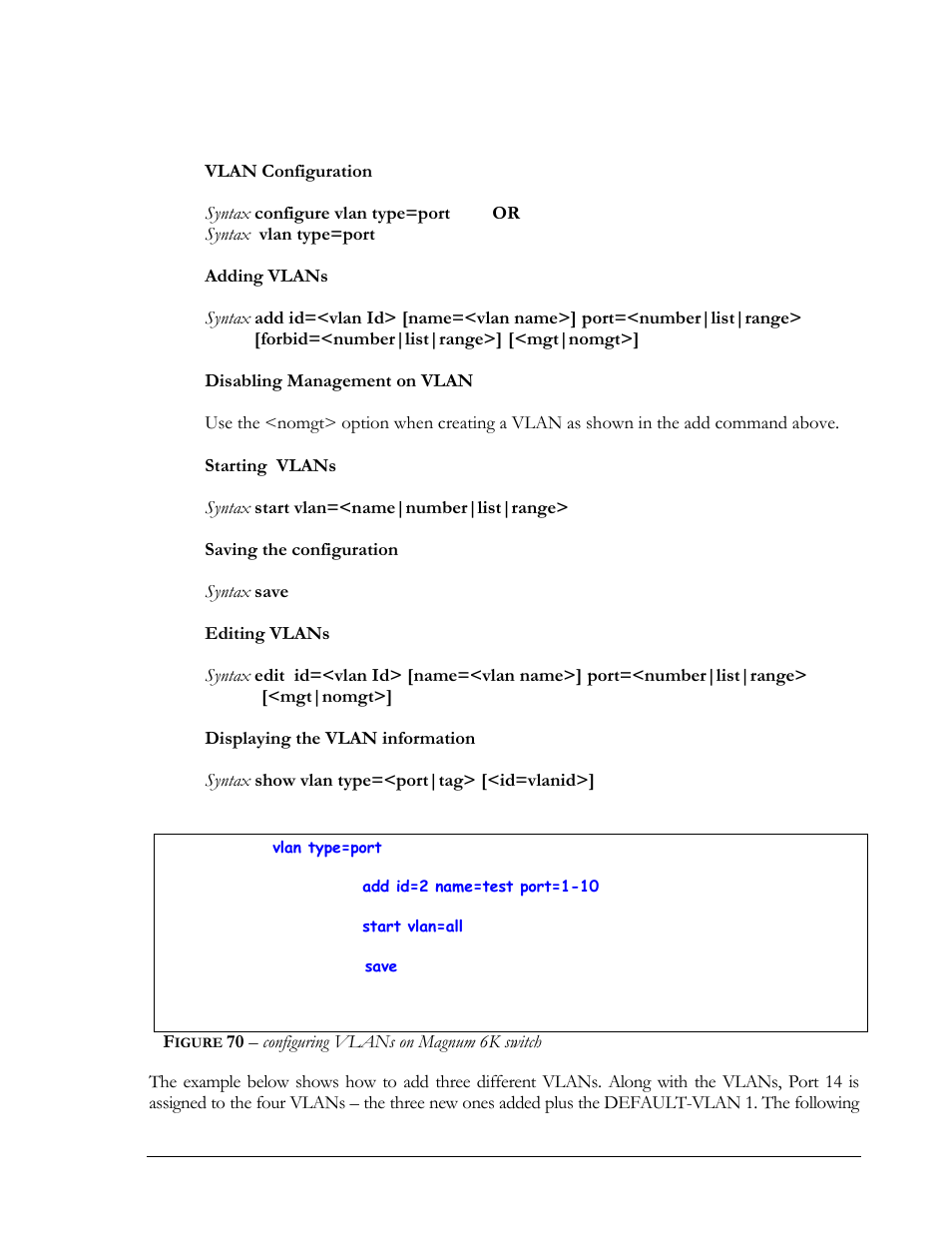 Igure, 70 – configuring vlans on magnum 6k switch | GarrettCom Magnum MNS-6K User Manual | Page 109 / 329