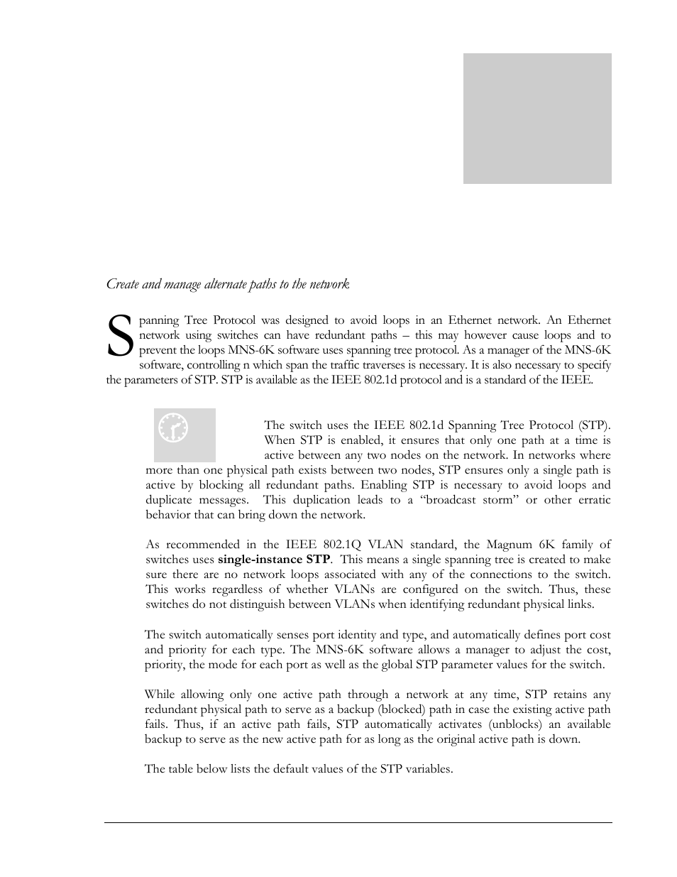Stp features and operation, 10 – spanning tree protocol (stp) | GarrettCom Magnum MNS-6K User Manual | Page 124 / 329