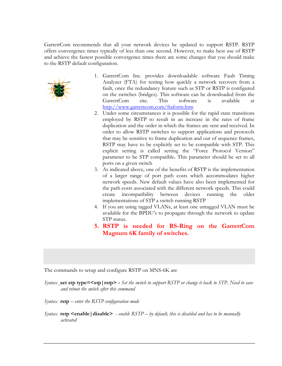 Configuring rstp | GarrettCom Magnum MNS-6K User Manual | Page 138 / 329