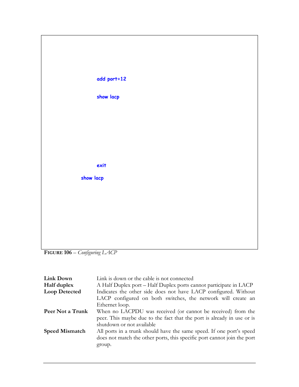 Igure, 106 – configuring lacp | GarrettCom Magnum MNS-6K User Manual | Page 184 / 329