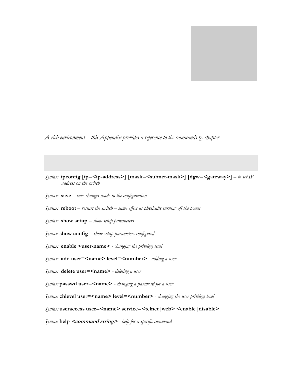Appendix 1 - command listing by chapter, Chapter 2 – getting started | GarrettCom Magnum MNS-6K User Manual | Page 258 / 329