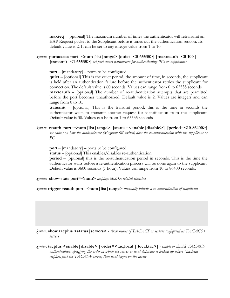 Chapter 7 – access using tacacs | GarrettCom Magnum MNS-6K User Manual | Page 265 / 329