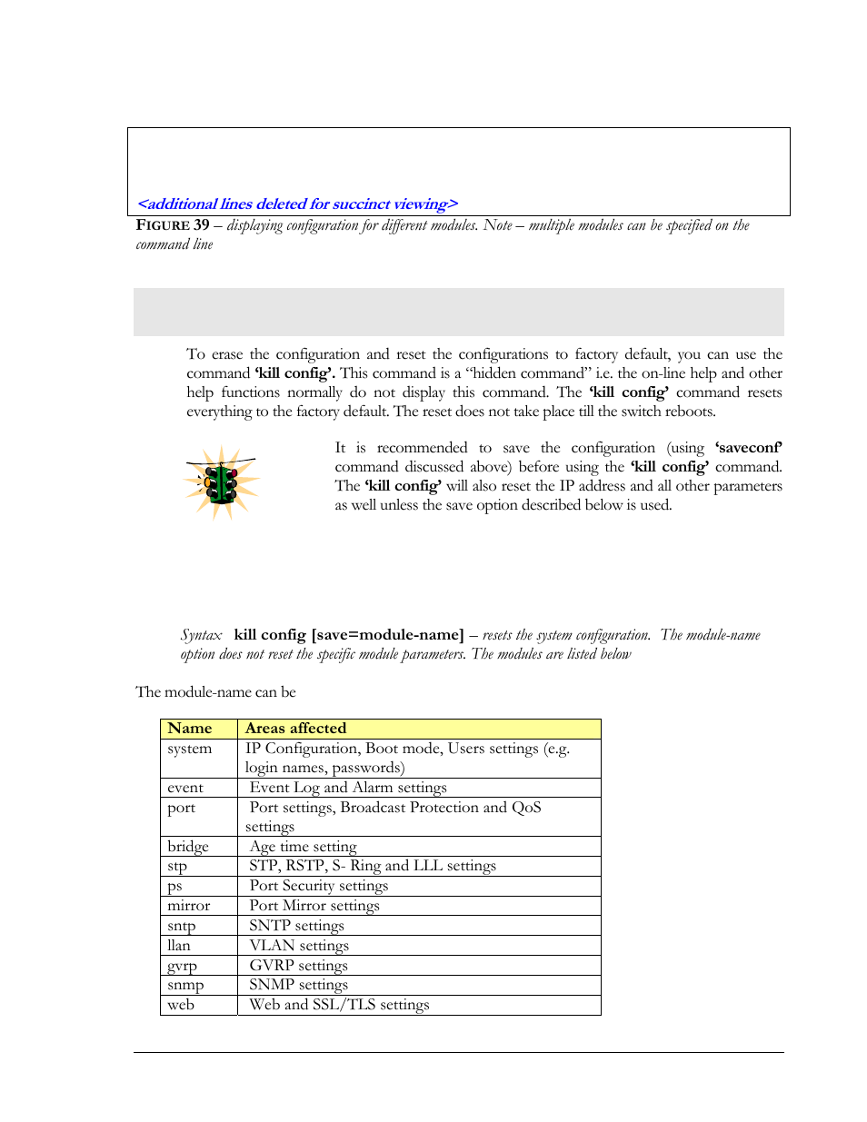 Erasing configuration, Igure, Specified on the command line | GarrettCom Magnum MNS-6K User Manual | Page 54 / 329
