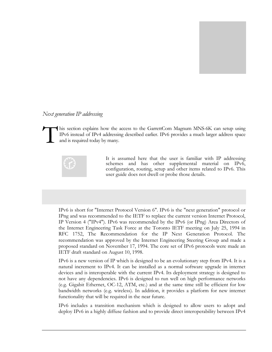 Assumptions, 4 – ipv6, Introduction to ipv6 | GarrettCom Magnum MNS-6K User Manual | Page 60 / 329