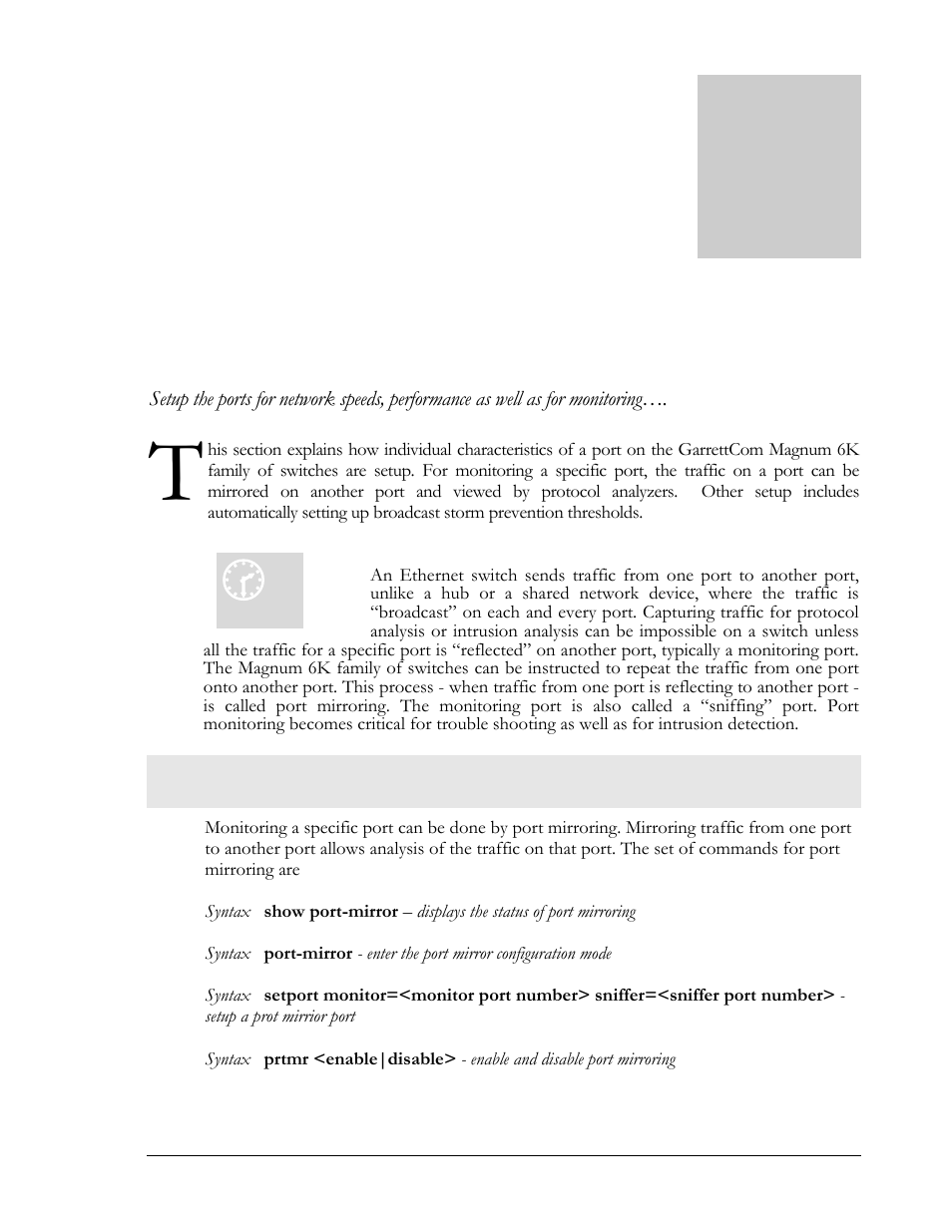 Port monitoring and mirroring, 8 – port mirroring and setup, Port mirroring | GarrettCom Magnum MNS-6K User Manual | Page 94 / 329