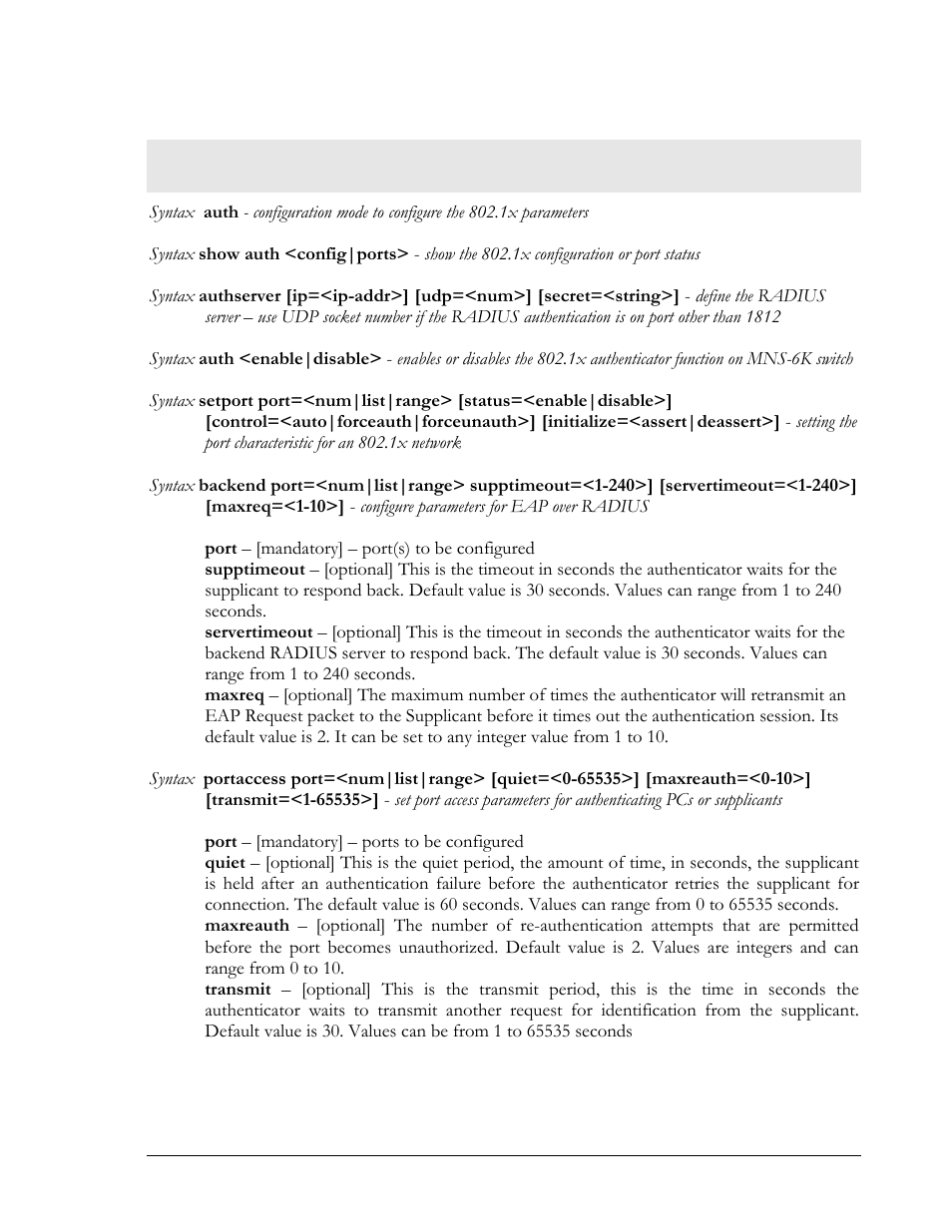 List of commands in this chapter | GarrettCom MNS-6K 4.1.4 User Manual | Page 115 / 364