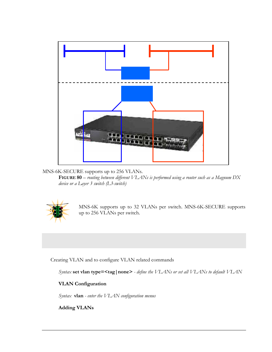 Creating vlans, Igure, Dx device or a layer 3 switch (l3-switch) | GarrettCom MNS-6K 4.1.4 User Manual | Page 135 / 364