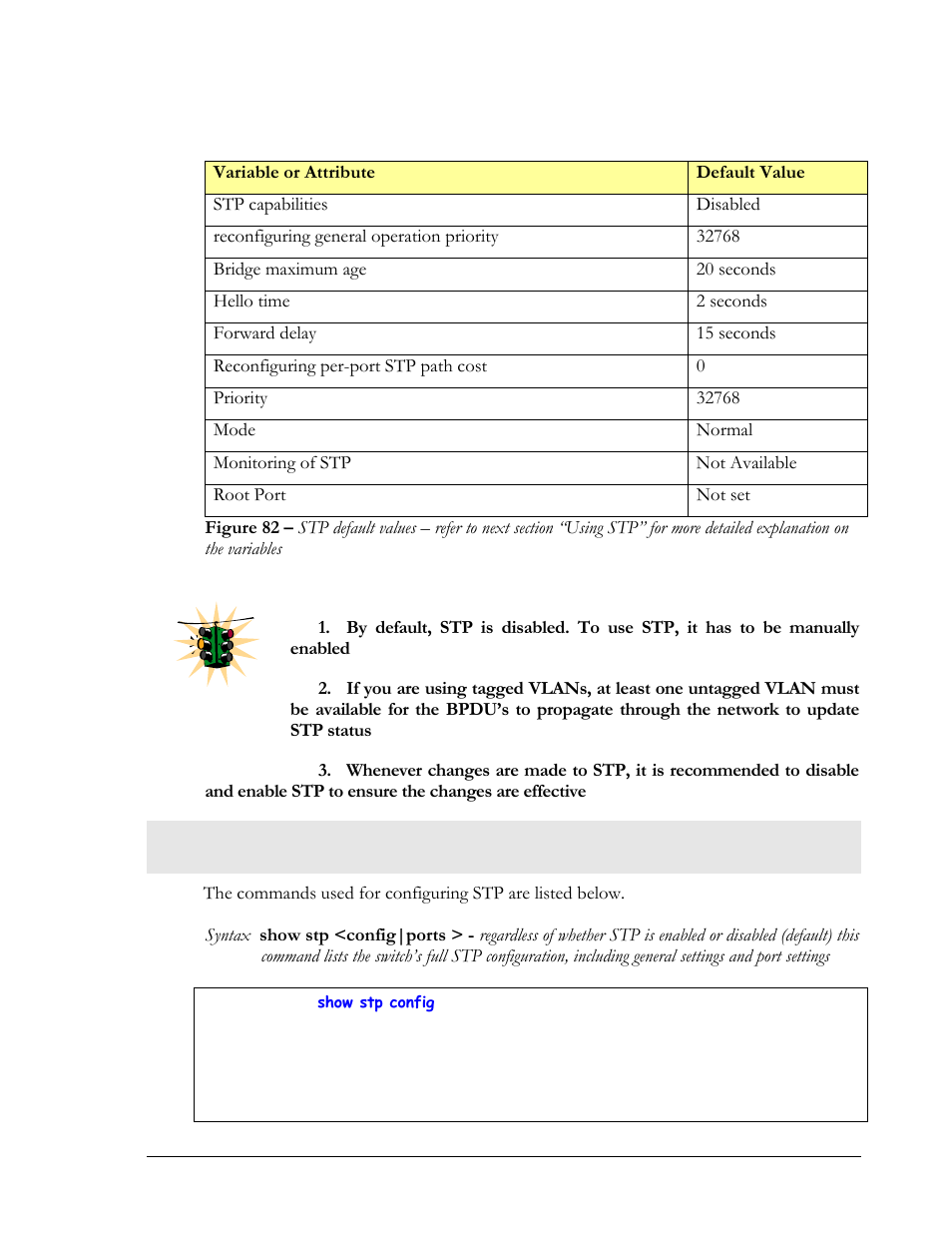 Using stp, Explanation on the variables | GarrettCom MNS-6K 4.1.4 User Manual | Page 149 / 364