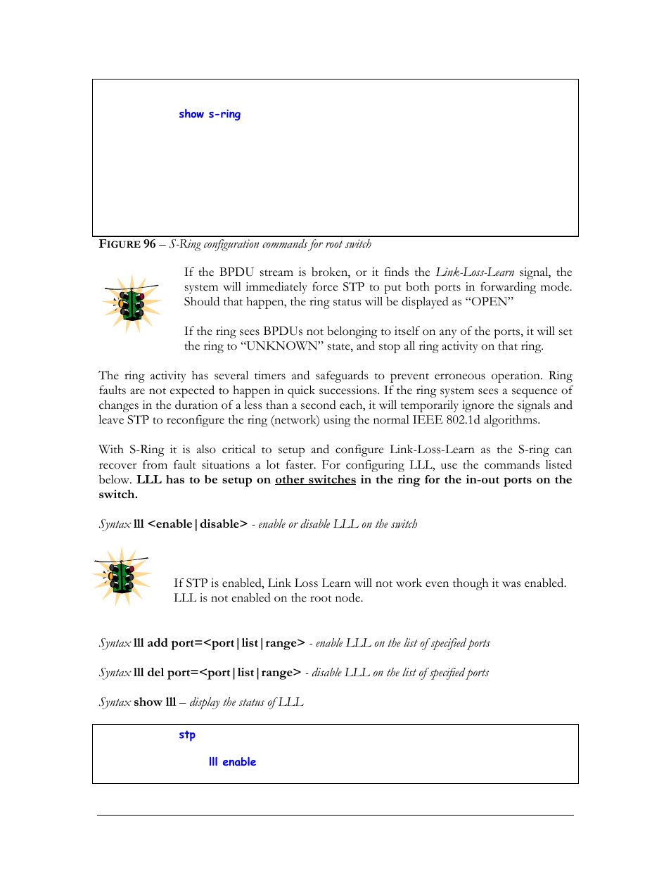 Igure, 96 – s-ring configuration commands for root switch | GarrettCom MNS-6K 4.1.4 User Manual | Page 185 / 364